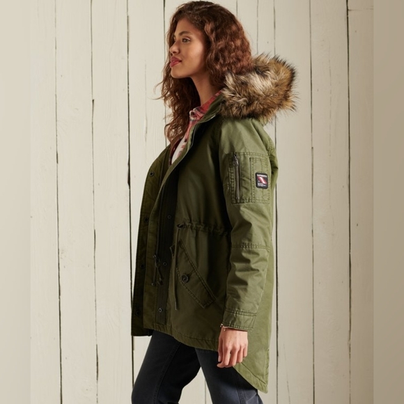 Superdry Jackets & Blazers - Superdry Women's Coat Size Military Fishtail Parka Coat In Army Green Size